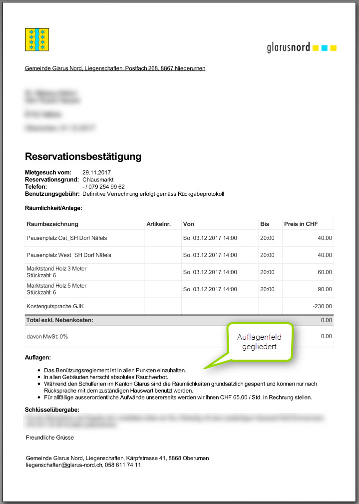 Auflagen in Gliederungsform
